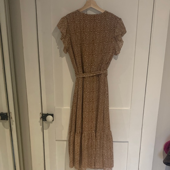 Flutter-Sleeve Brown Maxi Wrap Dress with Self-Tie Belt - Picture 5 of 5